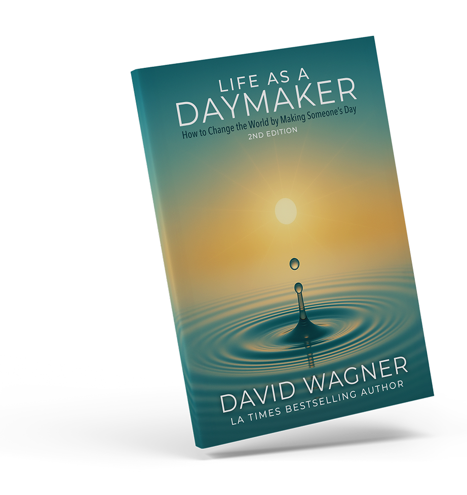The book "Life as a Daymaker" by renowned speaker David Wagner features a water droplet creating ripples on a calm surface, set against a serene green and blue gradient background. - Daymaker